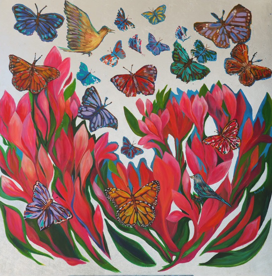 Harmony - Background is silver leaf (1m x 1m) -SOLD