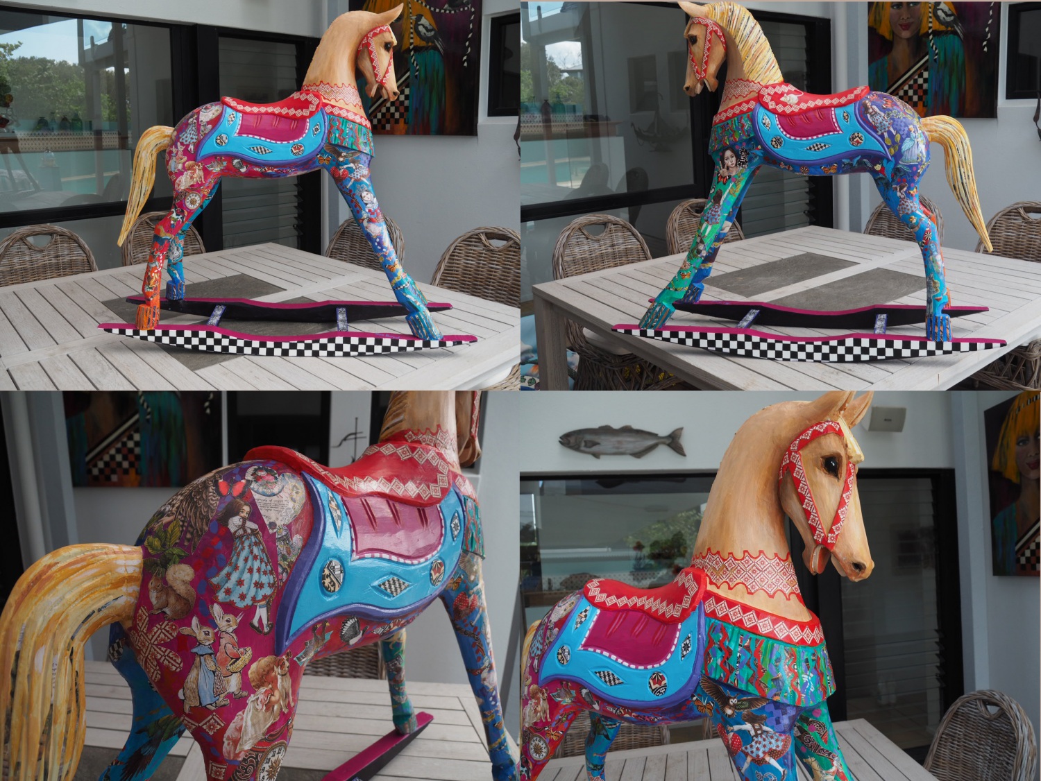 Rocking Horse - decoupage and lacquered - 94 cm high