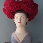 Ceramic with hair made from dyed sea sponge (ht = 55 cm) by Paolo Sandulli, Amalfi Coast